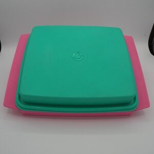 Vintage 90's Tupperware Deviled Egg Carrier 723-1 Pink Teal Kitchen Container